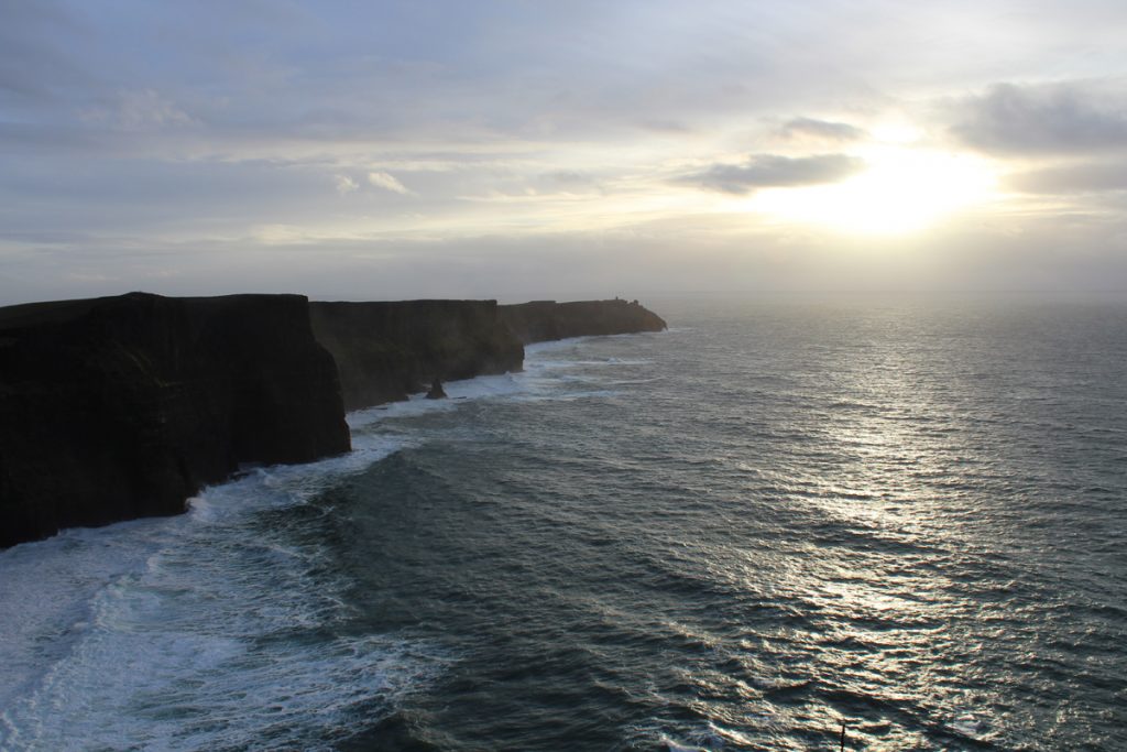 Romantic sunset at the cliffs of Moher